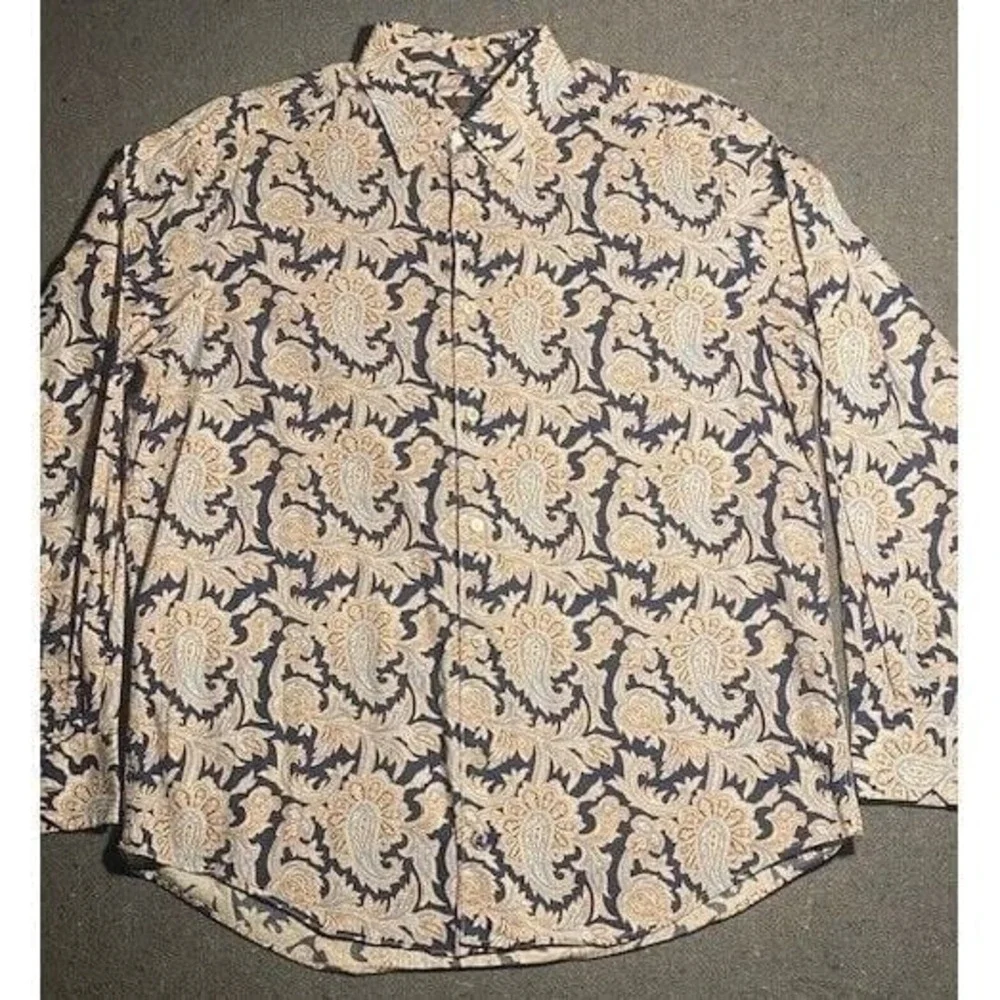 BUGATCHI UOMO Men's LARGE BLUE/White PAISLEY LONG SLEEVE Button Down Shirt - Picture 1 of 9